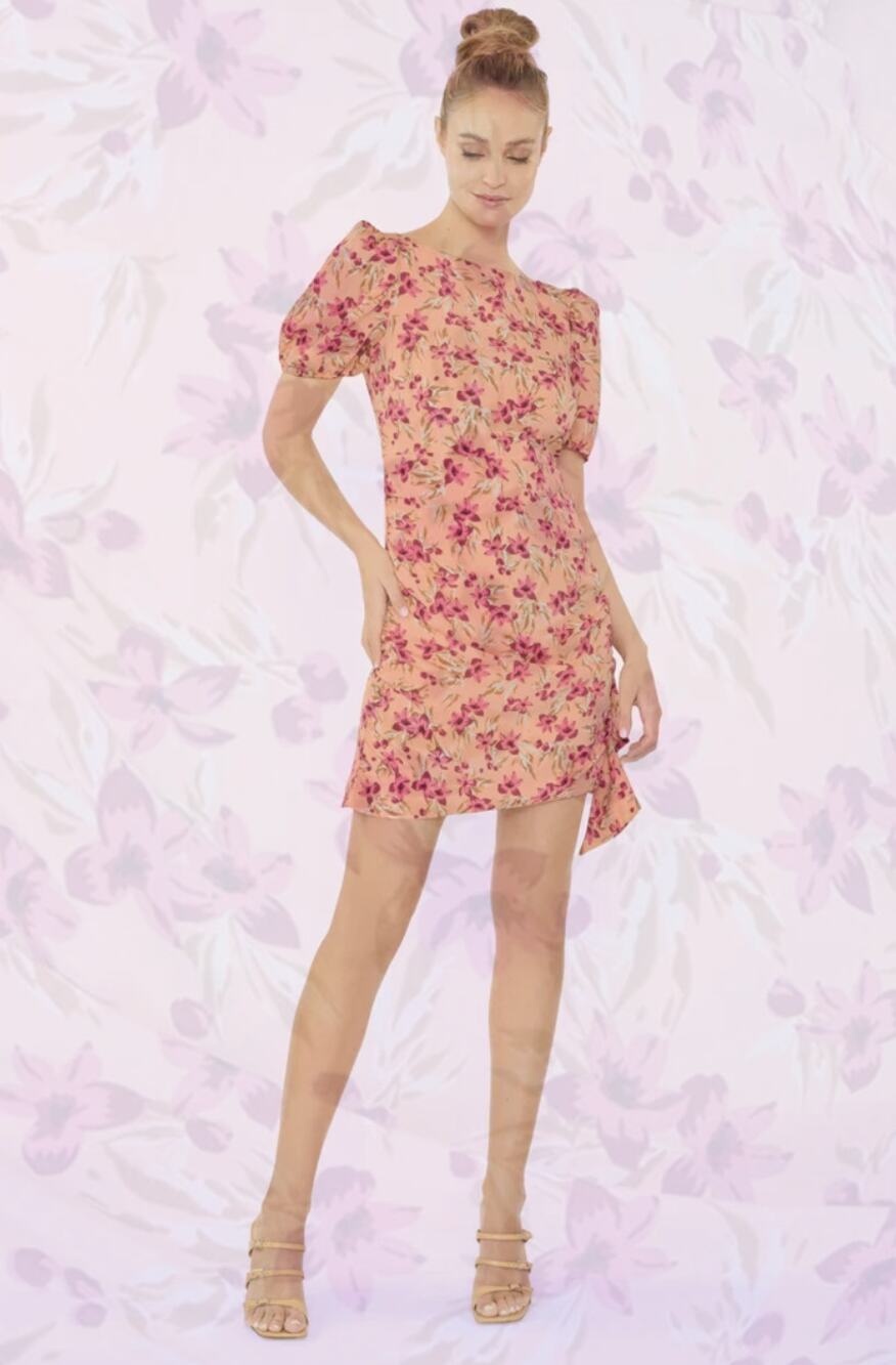 Likely Cara Floral Mini Dress in Honey Peach Berry Multi